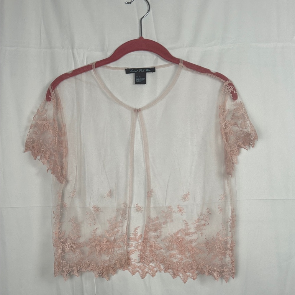 Central Park West Sheer Lace Blouse - Peach